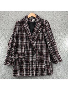 Aaron & Amber Coat Womens Large Black Plaid Tweed Double Breasted Blazer Pockets